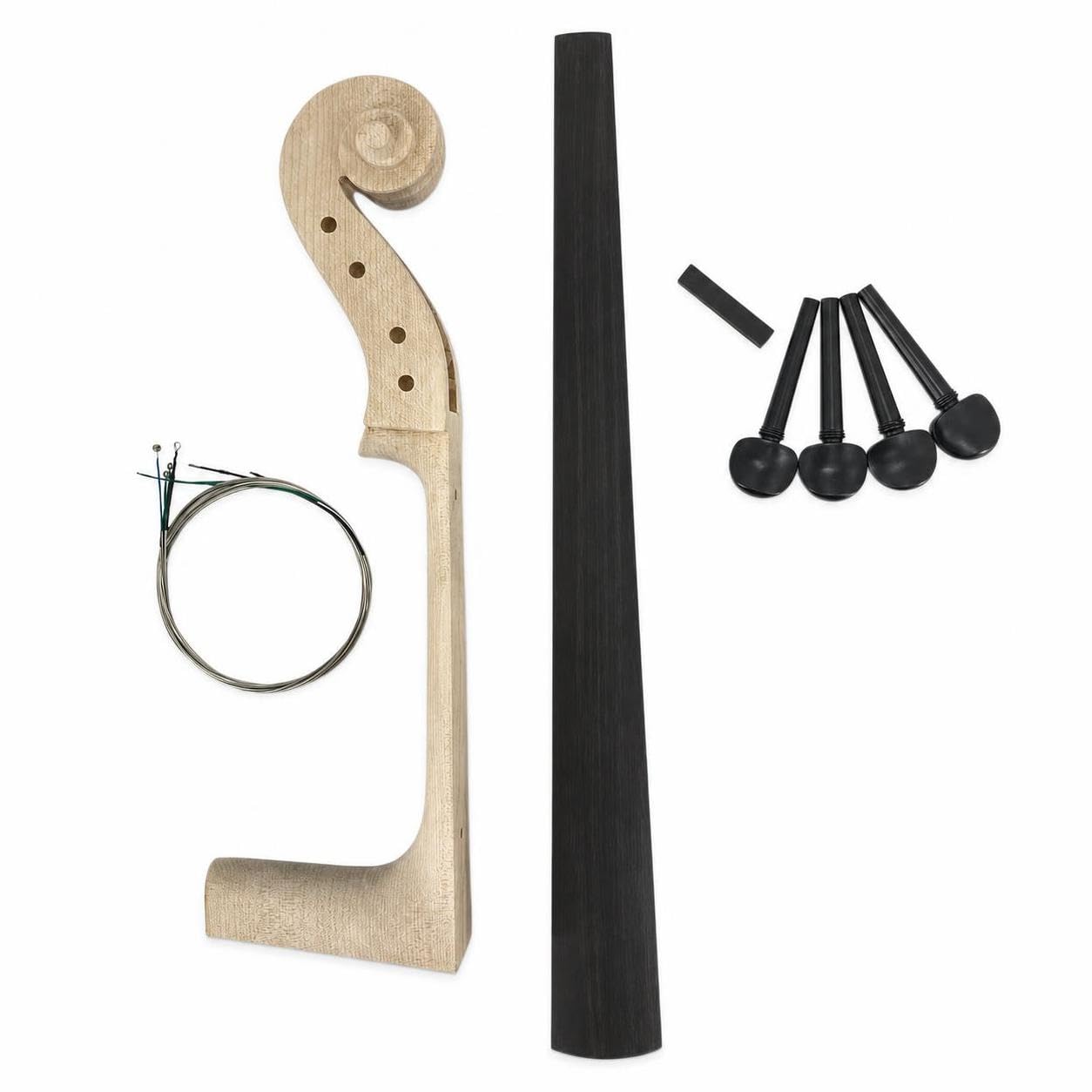 Ricambi Strumento 4/4, Tastiera e Piroli in Ebano, Manico in Acero, per strumenti, Testa in acero per violoncello 4/4 + tastiera in ebano + piroli in ebano a doppio occhio + set di corde