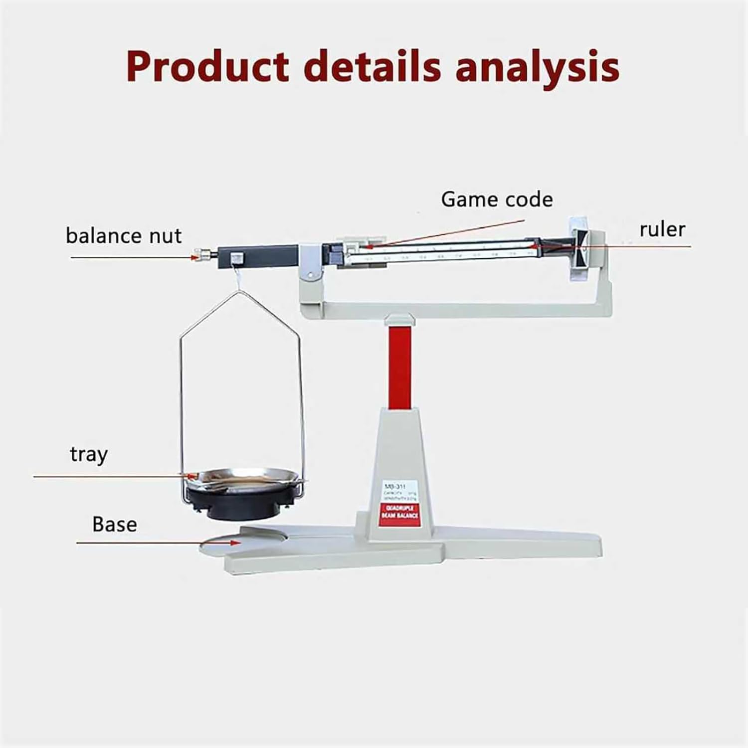 Balanza mecánica, balanza de Laboratorio con Brazo y 4 Reglas, Plataforma de 15 cm, Rango de 0,01 g a 311 g, no Requiere Pilas para Uso en aulas o Laboratorios.