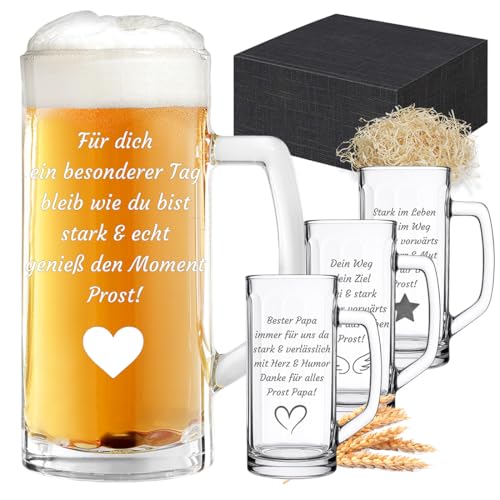 Bierkrug mit Gravur Personalisiert 0 5L - Bierglas aus Glas mit Wunschtext für Männer Papa Geburtstag Vatertag Ruhestand - Geschenk mit Name Individuell mit Text und Symbol