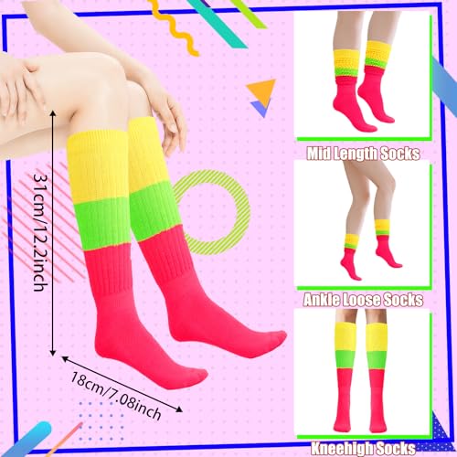 Neon Slouch Socks,80s 90s outfits for women Soft Extra Long Scrunch Knee High Leg Warmers, Perfect for Party2