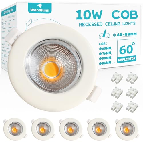 Wondlumi 6X LED Downlights for Ceiling 10W Ultra Slim Recessed Ceiling Lights Warm White 3000K
