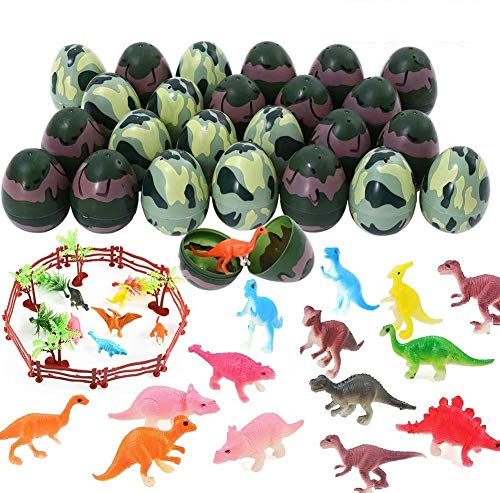 24 Pcs Dinosaur Easter Eggs Filled with Mini Dinosaur Toys Figures for Easter Basket Stuffers, Easter Egg Fillers, Easter Egg Hunt, Easter Gift for Boys