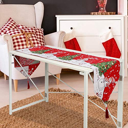 Chemin de table de Noël lavable en coton brodé pour repas de fête - 8