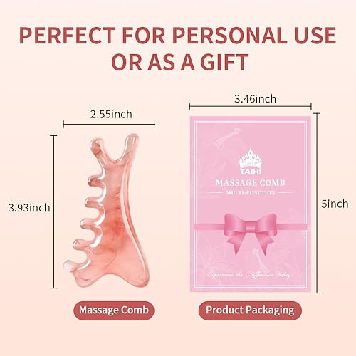 Miniatura 7 de TAIHI Peine de masaje 4 en 1 rosa Gua Sha, herramientas faciales para masaje de cabeza, cuello, cuerpo, cara, ojos, herramienta de masajeador para