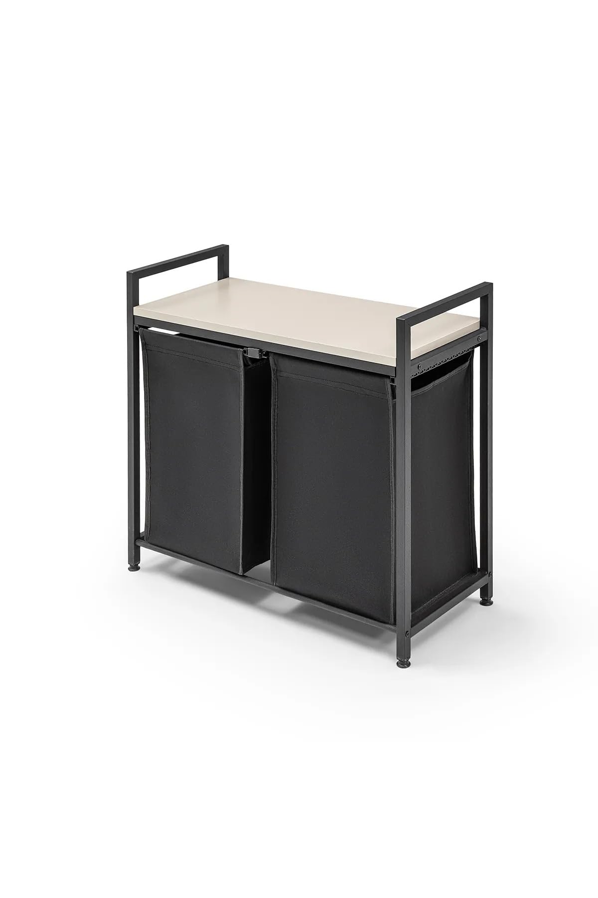 Wäschekorb 2 Fächer, Wäschesammler mit Ablage, Wäschesack aus wasserabweisendem Stoff, stabiler Metallrahmen, MDF-Unterstützung, 32 x 75 x 70 cm