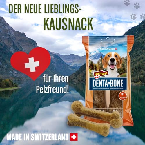 DeliBest DentaBone Strauss I Kauknochen Hund leicht verträglich ohne Gluten I Kaustange Hund für die Zahnreinigung I Hundesnacks für groß und klein I Hundekauknochen 2 x 60 g