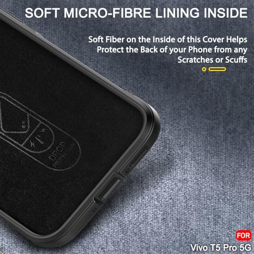 Image of TheGiftKart Liquid Silicon Back Cover Case for Vivo T5 Pro 5G | Shockproof Military Grade Protection | Micro-Fibre Cloth On Inner Side | Anti-Slip Grip Back Case Cover for Vivo T5 Pro 5G (TPU, Black)
