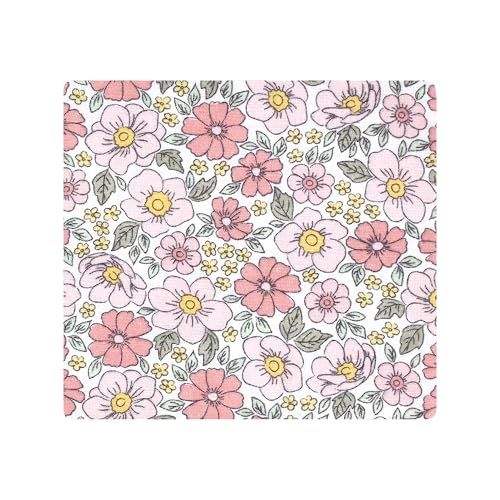 Image of Little Treasure Hudson Baby Cotton Poly Flannel Receiving Blankets Multipack, Pink Yellow Pretty Florals, 30x30 inches