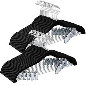 Ulimart 36-Pack Black Velvet Hangers,Pants Hangers with Clips Adjustable,Felt Hangers,Heavy-Duty,Non-Slip,Space Saving,Slim Clothes Hangers for Pants, Skirts, Suits,Coats, Dresses ect.