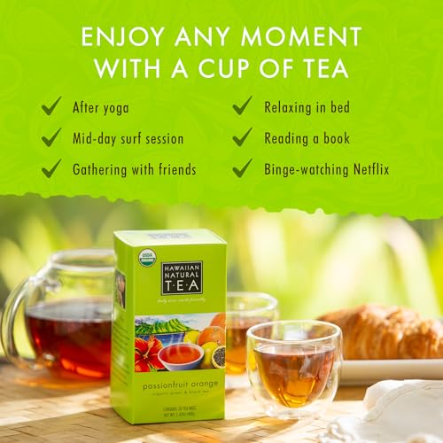 Image of Hawaiian Natural Tea Passion Fruit Orange Flavored Organic Tea - Tropical Fruit Green Tea Blend with Black Tea - Perfect Daily Cup & Gift for Tea Lovers - 120 Tea Bags