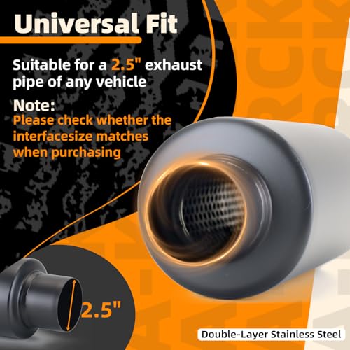 Image of A-KARCK 2 Pack 2.5 inch Inlet Exhaust Resonator, 2.5 inch Inlet 2.5 inch Outlet 13.8 inch Overall Length Muffler Resonator Stainless Steel,Polished (Black)