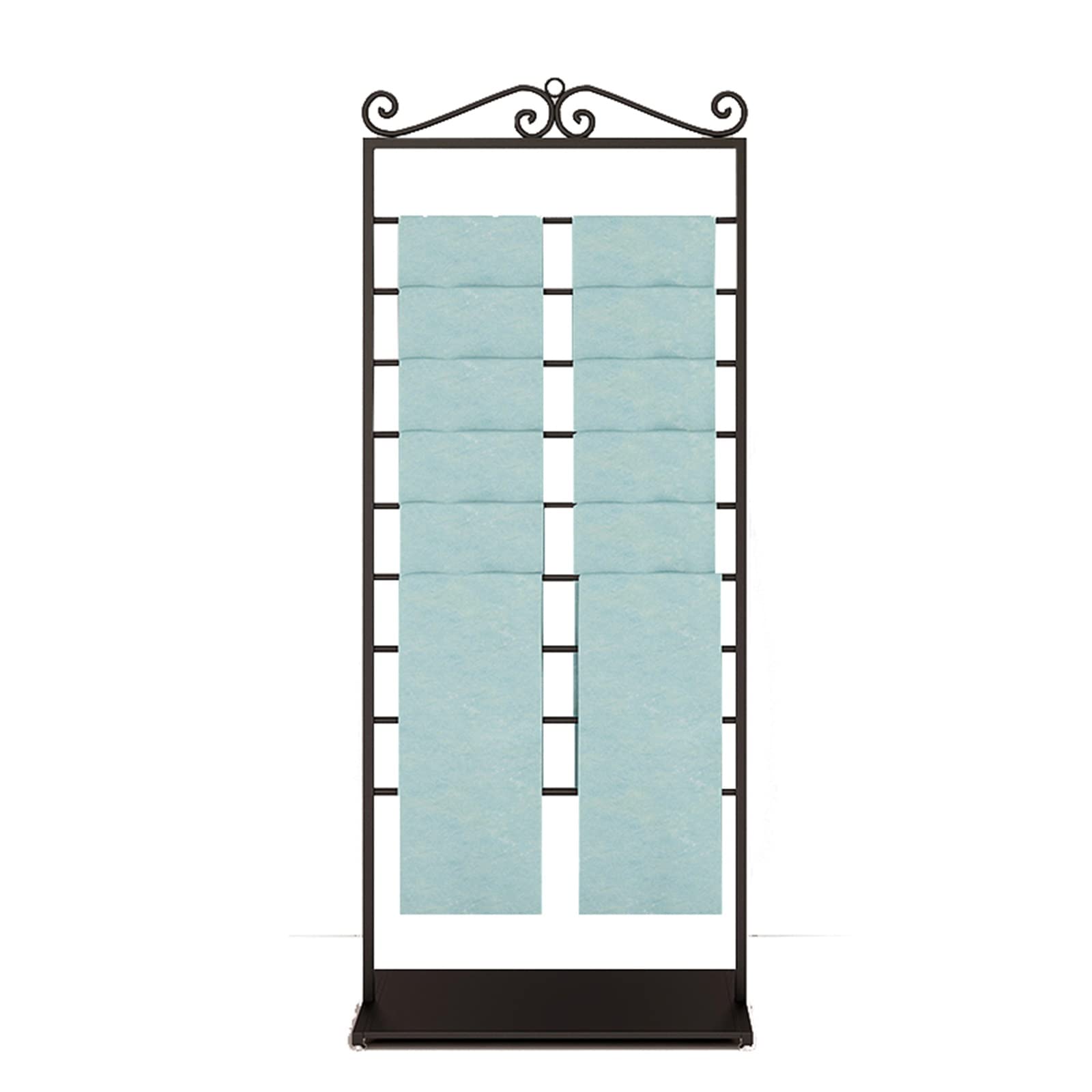 UWYTGF Heavy Duty 9 Layer Scarf Holder Organizer,Metal Large Capacity Vertical Multifunctional Display Stand Rack for Silk Ribbon/Wrapping Papers/Shawl/Towel,Small Space,Black,90Cm Length