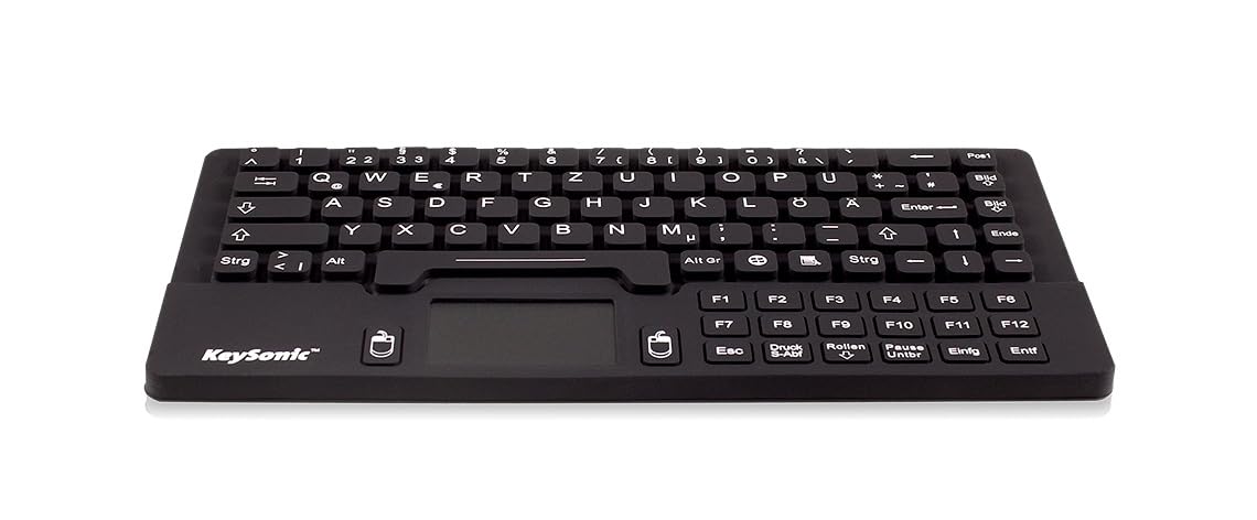 KeySonic KSK-5031IN (DE) Wasser-/Staubdichte Mini-Tastatur (USB-kabelgebunden) aus Silikon mit Touchpad und 2 Maustasten (schwarz)