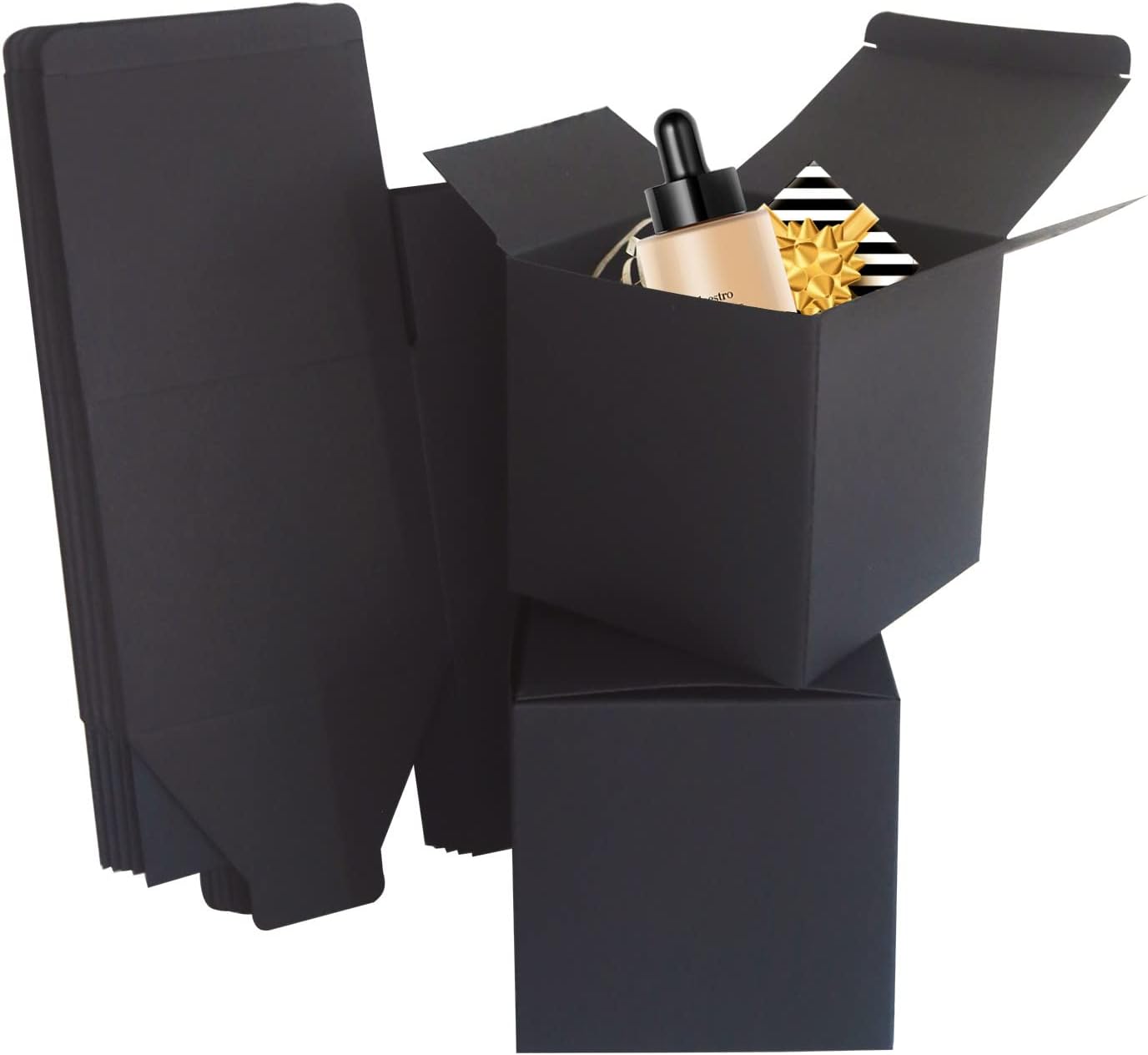 STRBOXONGBlack Kraft Gift Boxes, 100x100x100mm Small Empty Gift Boxes with Lids for Presents, Sweet Favour Boxes for Parties, Weddings or Birthday (Pack of 25)