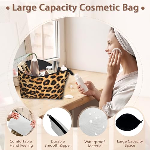 Makeup Bag Brown Leopard Print Cosmetic Bags for Women Mini Portable Animal Prints Travel Toiletry Bag Organizer Make up Brushes Aesthetic Accessories Waterproof Storage Bags4