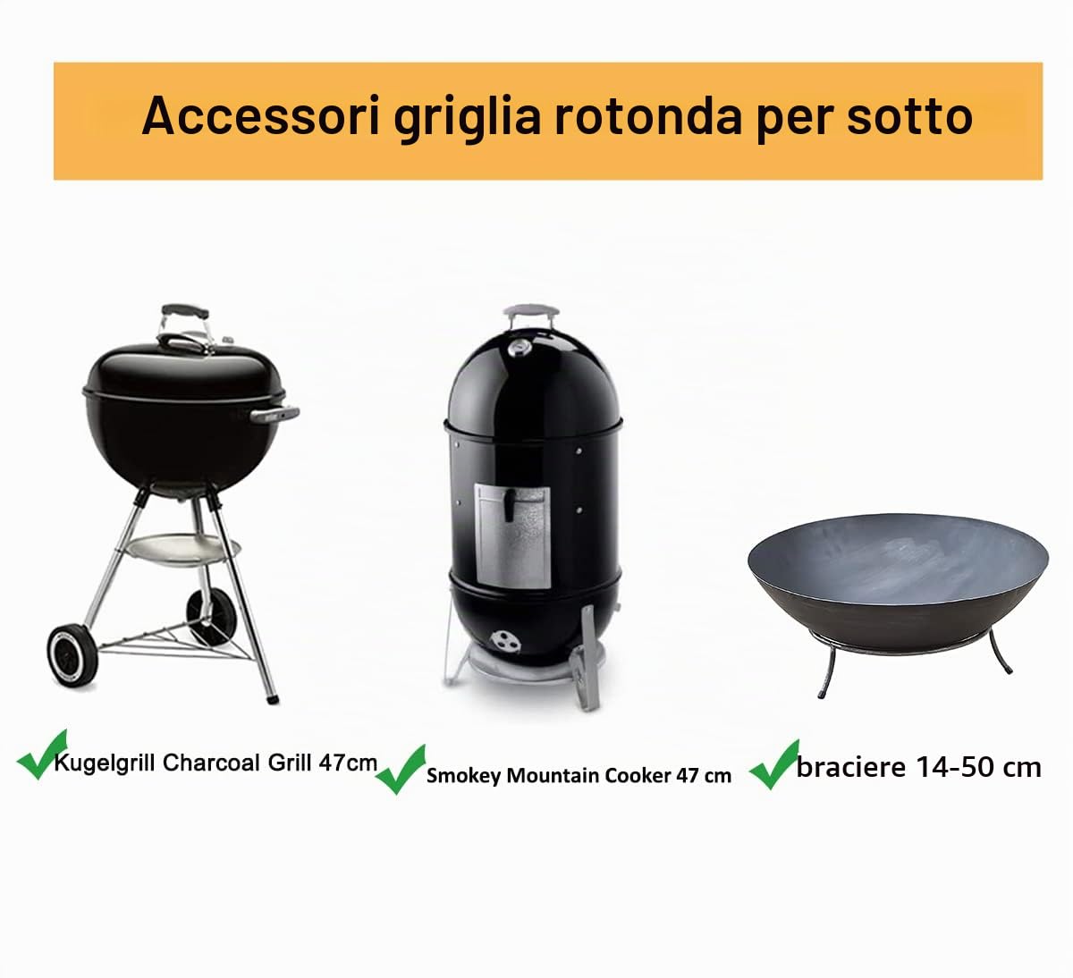 Griglia Rotonda in Acciaio Inossidabile 304,con pinze per Barbecue, Diametro 44,5 cm, Adatta per Barbecue Weber Ball da 47 cm, Carbone di Legna, griglia Rotonda Portatile