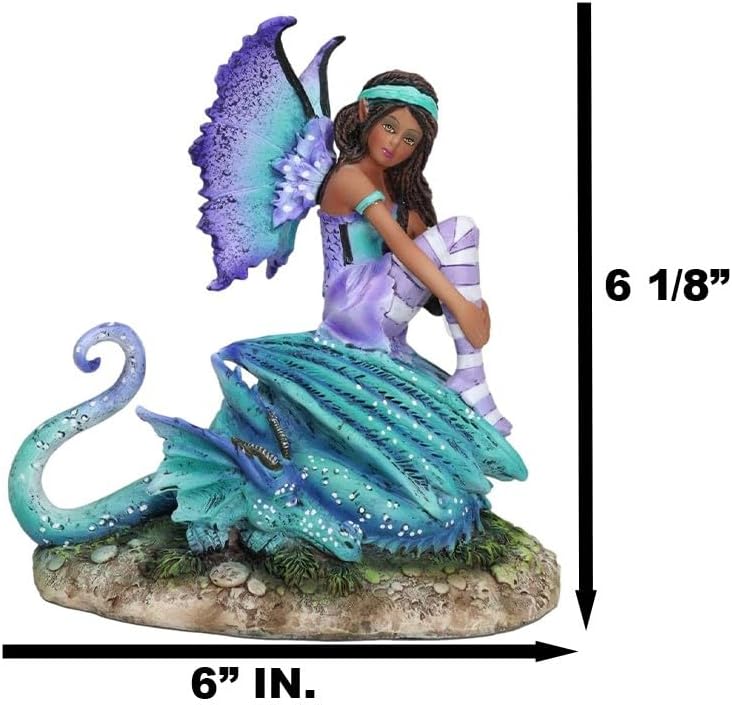 Miniatura 7 de Ebros Gift Amy Brown Fantasía Magia Turquesa Ebony Fairy Queen Sentado En Agua Brillante Figura Dragón Calabozos y Dragones Reino de las hadas