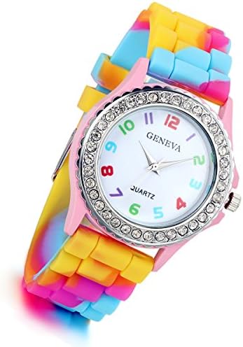 Lancardo Rhinestone Rainbow Color Silicon Jelly Fun Play Cheap Watches for Women - Pack of 3