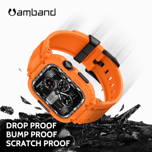 Image of amBand Bands Case Compatible with Apple Watch Series 11 /10 46mm for Men, M1 Sport Rugged Heavy Duty Cover Tactical Strap Military Grade Protective Bumper Protector for iWatch 46 mm Men, Orange