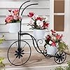BAYN Bicycle Planter Stand Metal Flower Pot Cart Holder Tricycle Planter with 3 Plant Bucket Outdoor Decorative for Patio Deck Garden or Lawn