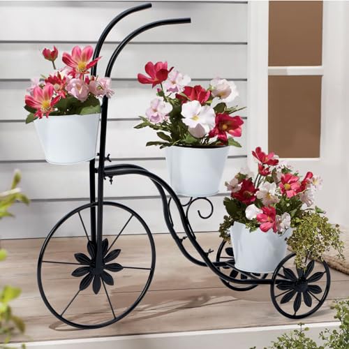 Baynbicycleplanterstandmetalflowerpotcartholdertricycleplanterwith3plantbucketoutdoordecorativeforpatiodeckgardenorlawn Urban Country Home Decor Bayn bicycle planter stand metal flower pot cart holder tricycle planter with 3 plant bucket outdoor decorative for patio deck garden or lawn urban country home decor
