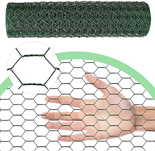 Image of Chicken Wire 13.7 in x 393.7 in Poultry Wire Netting Hexagonal Galvanized Mesh Garden Fence Barrier for Pet Rabbit Chicken Fencing with 100 Pcs Cable Zip Ties(PVC-Coated)