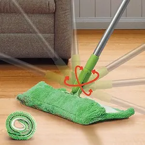 Multi-purpose Microfiber Flat Mop with 1 extra refill for Dry & Wet Cleaning, 360 degree Rotating head and Telescopic handle, suitable for Floor, Glass, Ceiling and Walls (Green)