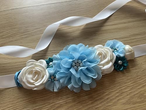 Baby Shower Sash for Mom Flower Maternity Sash Pregnancy Belt for Gender Reveal4