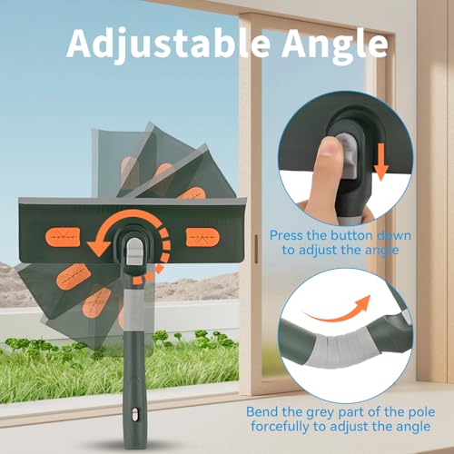 Image of Window Squeegee 81 inch High Reach Extension Pole Window Cleaner Tool | Window Cleaning Kit with Rotatable Head, Bendable Head for Indoor Outdoor Car Sliding Door Shower Glass Cleaning