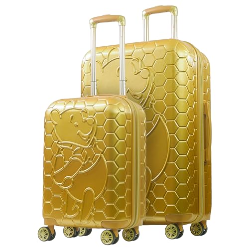 Disney Winnie the Pooh 2 Piece Rolling Luggage Set Hardshell Suitcases for Travel 360 Degree Spinner Wheels Gold