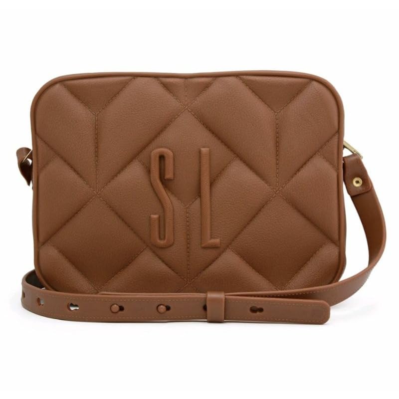 Santa Lolla Bolsa Transversal Feminina, Matelassê, Alça Ajustável, Fecho Dourado, (Caramelo)