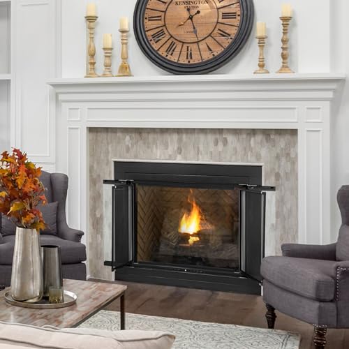 Image of Stanbroil Fireplace Glass Bi-fold Style Door, Black, Large