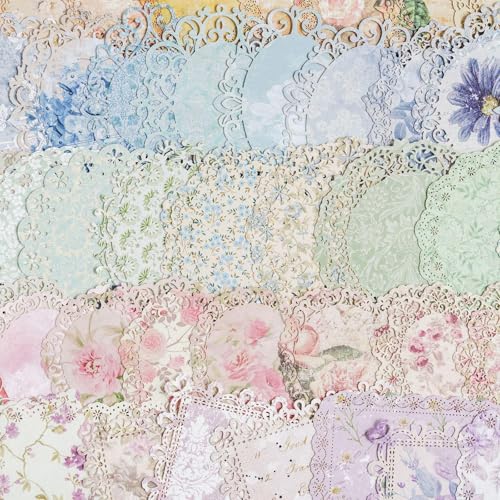 Maxleaf 60Pcs Lace Edged Flower Scrapbook Paper for Letter Writing Vintage Decorative Paper...