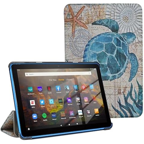 YHB Case for All-New Kindle Fire 7 (12th Generation, 2022 Release), Slim PU Leather Multi-Angle View Stand Cover with Auto Wake/Sleep, Sea Turtle Cover