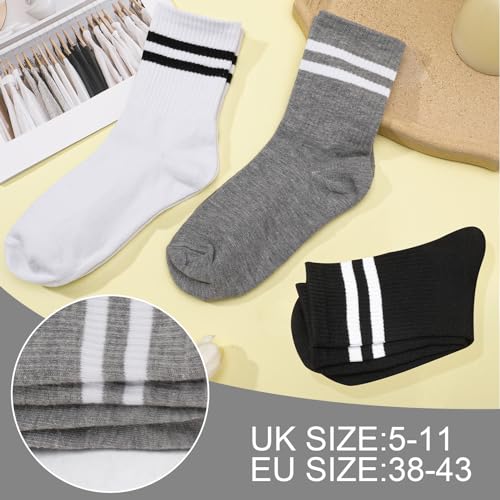 Image of Womens Crew Socks Striped Trim Casual Crew Socks Mid Calf Ankle Sock Vintage Retro Gym Running 6 /8 Pack