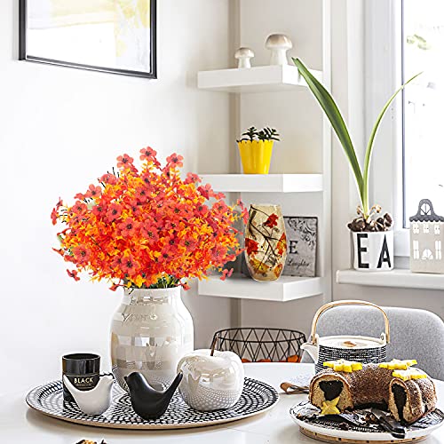 Grunyia 10 Bundles Artificial Fall Flowers Outdoor Uv Resistant Fake Flowers No Fade Faux Plants Garden Porch Window Box Decorating #TOP4