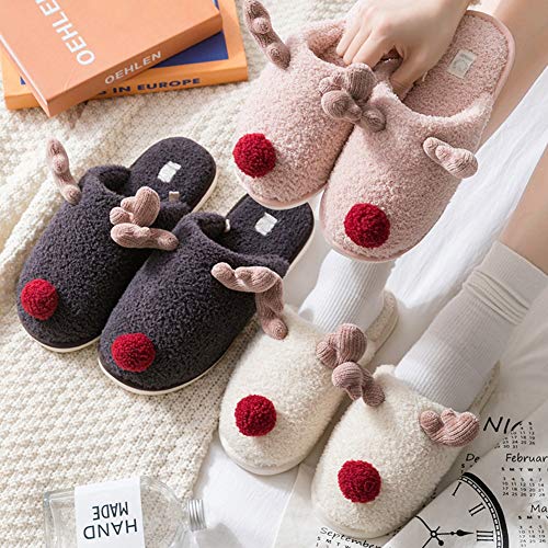 Mignon Pantoufles Hommes Animaux Wapiti Intérieur Extérieur Peluche Chaussons Garçon Chauds Antidérapant