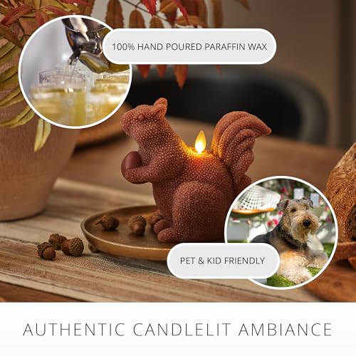 Image of Luminara - Flameless Flickering Moving Flame Battery Operated Candle LED Decor - Fall for Autumn Harvest Collection- 6 inch x 5.6 inch Real Unscented Wax Squirrel Figural