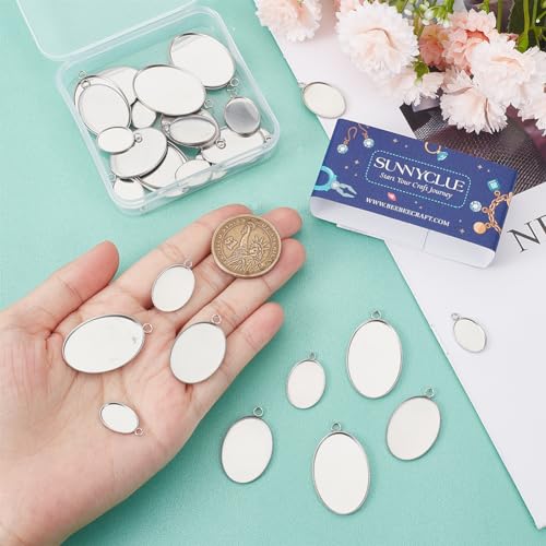 SUNNYCLUE 1 Box 40Pcs Bezel Tray Blanks 304 Stainless Steel Bezel Trays Cabochon Bezels Cabochon Bezel Tray Blank Pendant Trays Setting Cabochon Blank Base for Bouquet Wedding Graduation Findings - Image 3