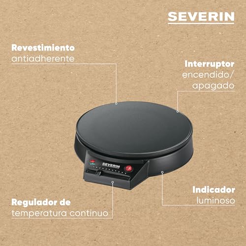 Miniatura 4 de SEVERIN Crepera eléctrica, plancha redonda para crepes dulces y salados, máquina crepera XXL de 30 cm con regulación continua de la temperatura, negro, CM 2198