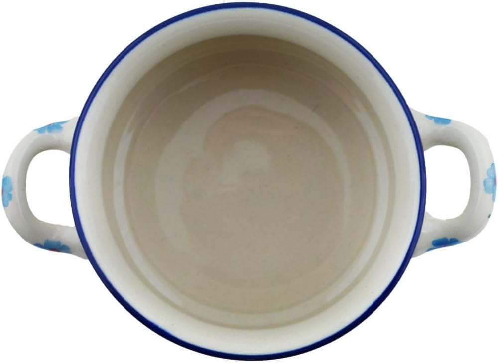 Polmedia Polish Pottery Bouillon Cup UNIKAT - Spring Sights Pattern Handmade in Boleslawiec Poland by Ceramika Artystyczna + Certificate of Authenticity