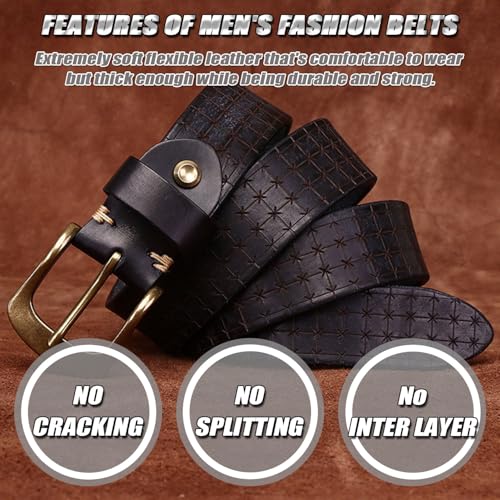 Men's Full Grain Leather Belt with Embossed Pattern - Stylish Waist Belt for Men - Brass Buckle - Packed in Gift Box4