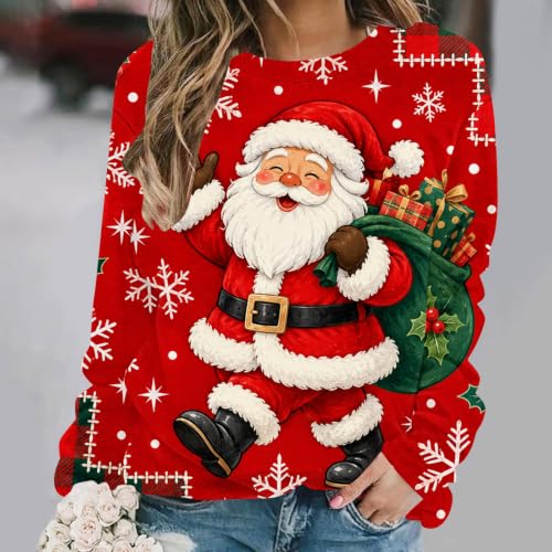 Womens Christmas Holiday Shirts Loose Fit Christmas Graphic Sweatshirts | Crewneck Long Sleeve Sweat Tops for Women, Womens Christmas Party Sweatshirts Oversized Graphics Holiday Tops - image 2
