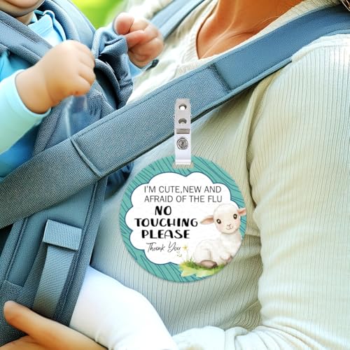 Image of 2 Pack Cute sheep No Touching Signs Textures Style Stop No Touching Safety Sign for Family PVC Seat Signs-Stroller Tag with Hanging Strap and Clip for Car Accessories 5 Inches
