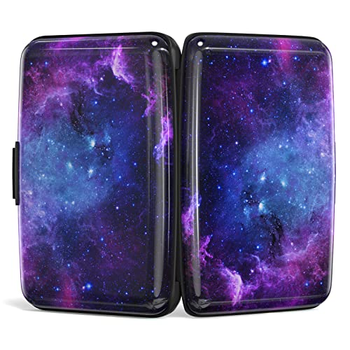 Image of Credit Card Holder, Mini Aluminum Card Wallet RFID Blocking Slim Metal Hard Card Case for Women Men, Galaxy