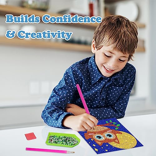 Labeol 4 Pieces 5D Diamond Painting Kit For Kids Full Drill Painting By Number Kits For Beginners Diy Diamond Rhinestone Art Craft Set For Home Office Wall Decor (Animal) #TOP6