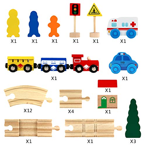 Holzeisenbahn Eisenbahn Kinder Set Zug & Holz Eisenbahnen 33Pcs Lernspiele Kinder Geschenke für 3 4 5 6 Jahre Jungen Mädchen – Bild 6