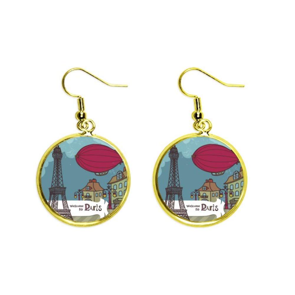 Pendientes de torre Eiffel y dirigible dorados de estilo París para mujer 2