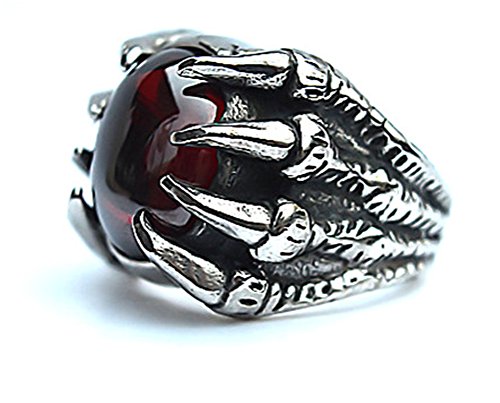Hijones Men's Jewelry 316L Stainless Steel Eagle Claw Inlaid Red Stone Ring Size 11 #TOP1