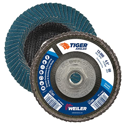 Image of Weiler 51304 4-1 /2 inch Tiger Angled Flap Disc, Cloth Backing, Zirconia Alumina 60Z Grit, 4-1 /2 inch Diameter (Pack of 10)